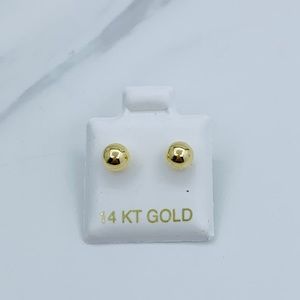 Real 14k Gold Earrings Woman Girl Ball Studs 6mm